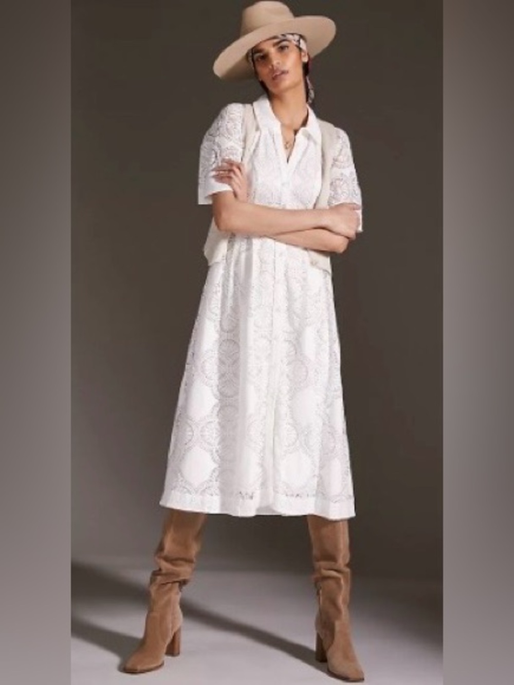 Maeve Eyelet Midi Dress-Black